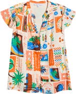 SUGARLIPS Palm Ruffle Split Neck Blouse