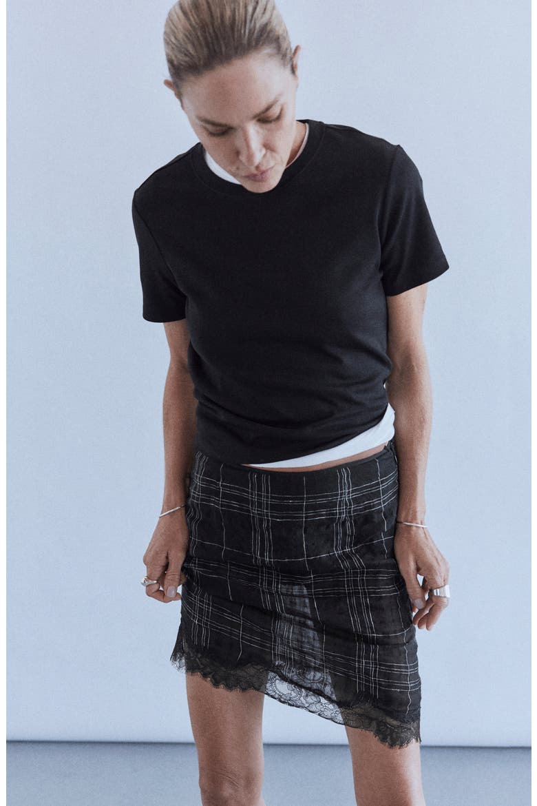 Checkered Linen Blend Miniskirt, Alternate, color, BLACK