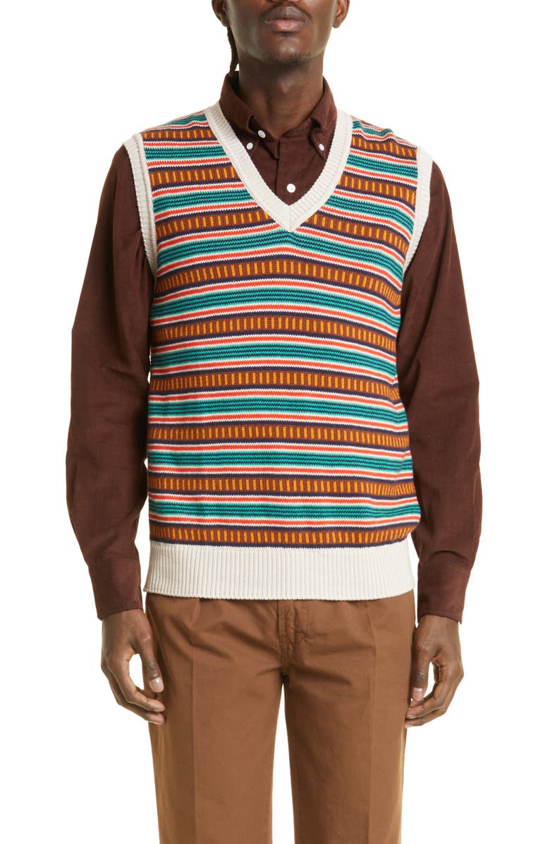 Drake's Stripe Cotton & Cashmere Sweater Vest, Main, color,