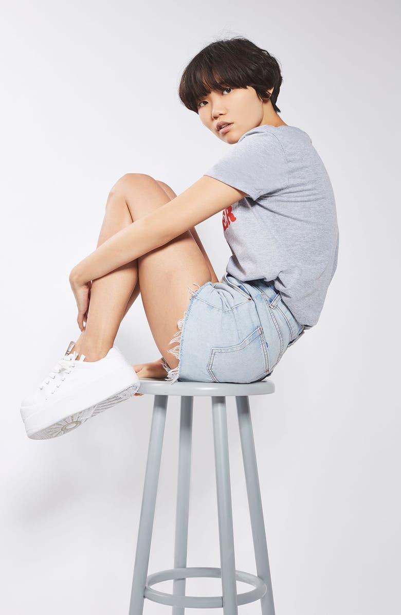 Topshop Longline Denim Mom Shorts, Alternate, color, 