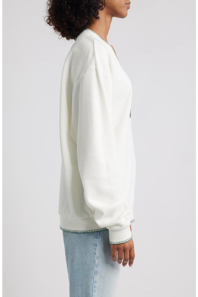 Bow Appliqué V-Neck Graphic Sweatshirt, Alternate, color, MARSHMALLOW