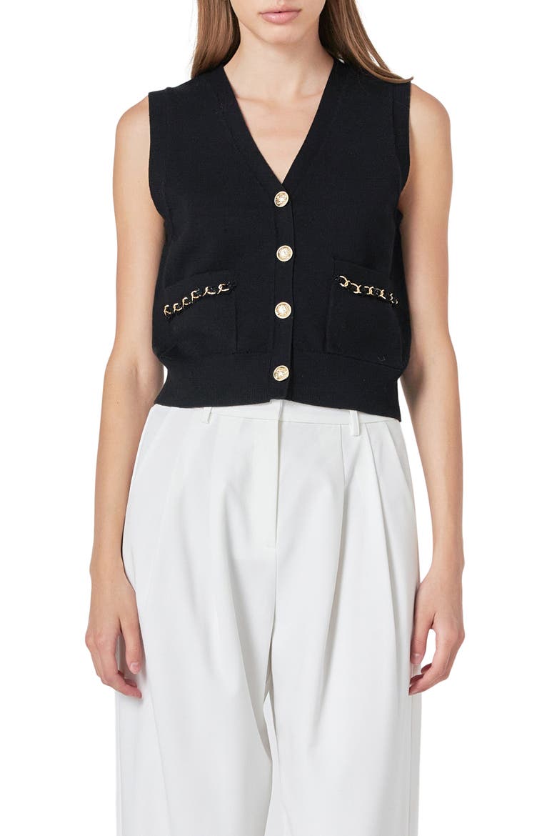Chain Detail Vest, Main, color, BLACK