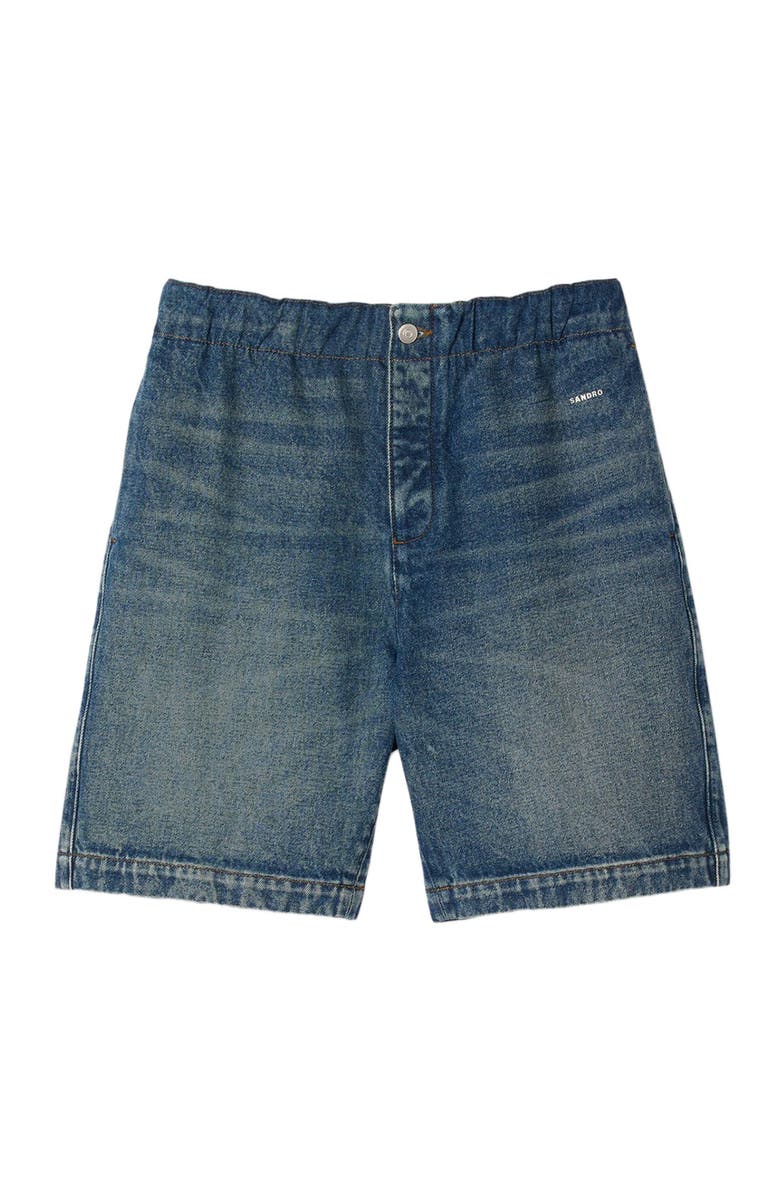 SANDRO Elasticated denim shorts, Alternate, color, Blue Vintage - Denim