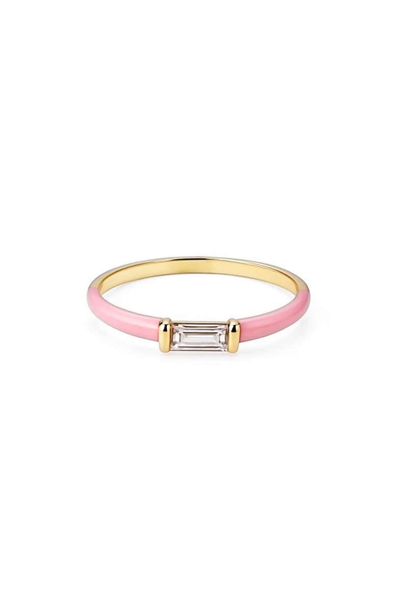 House of Frosted Baguette Cut Topaz Enamel Ring, Main, color, Yellow Gold/ Pink
