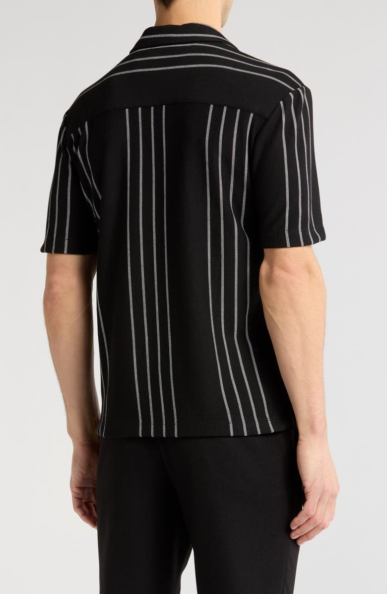 DENIM AND FLOWER Textured Stripe Short Sleeve Shirt, Alternate, color, Black