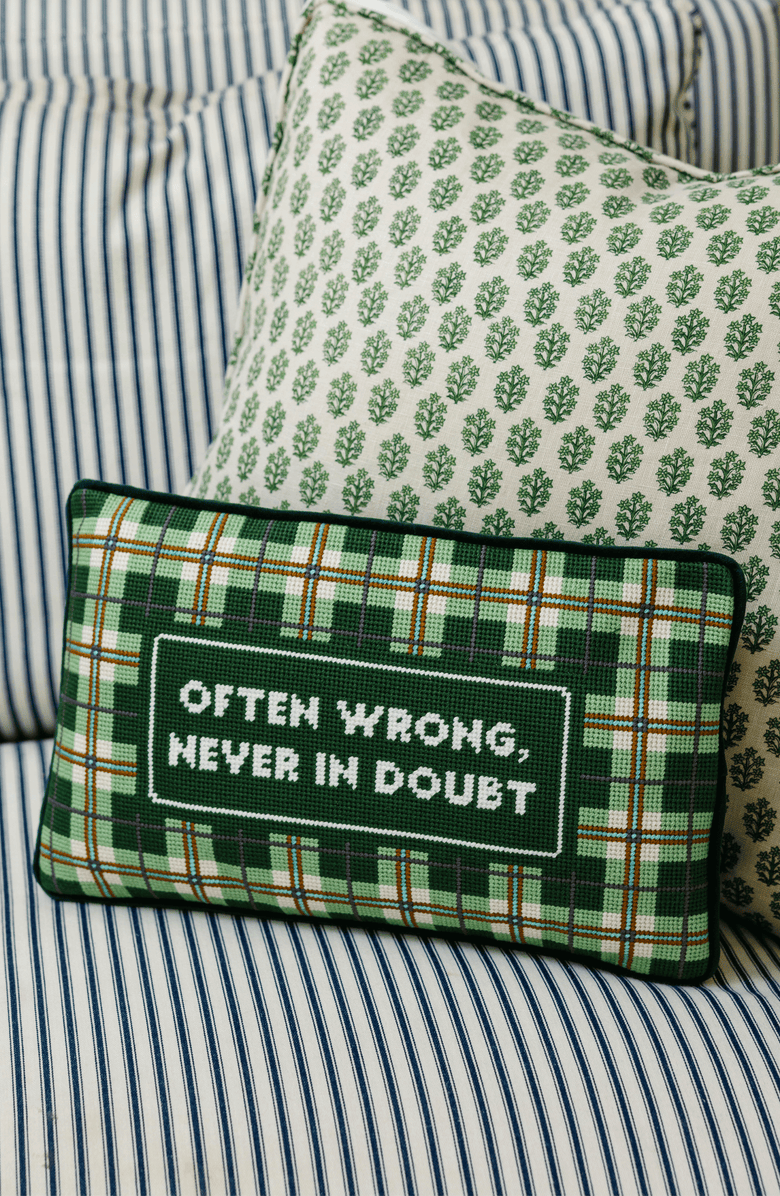Furbish Studio Often Wrong Needlepoint Pillow, Alternate, color, Often Wrong