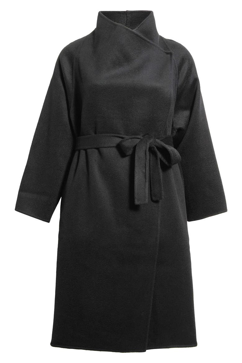 Drape Neck Wool Coat, Alternate, color, BLACK