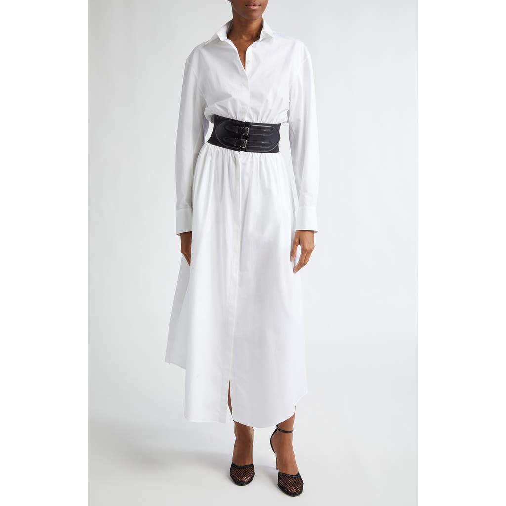 Alaïa Belted Long Sleeve Cotton Poplin Shirtdress in Blanc  product