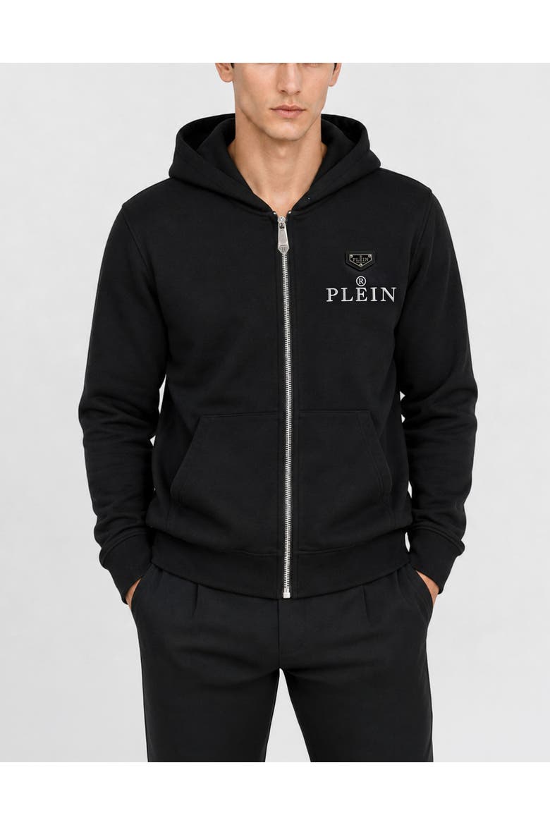 Hoodie Zip Plein R Men, Main, color, black