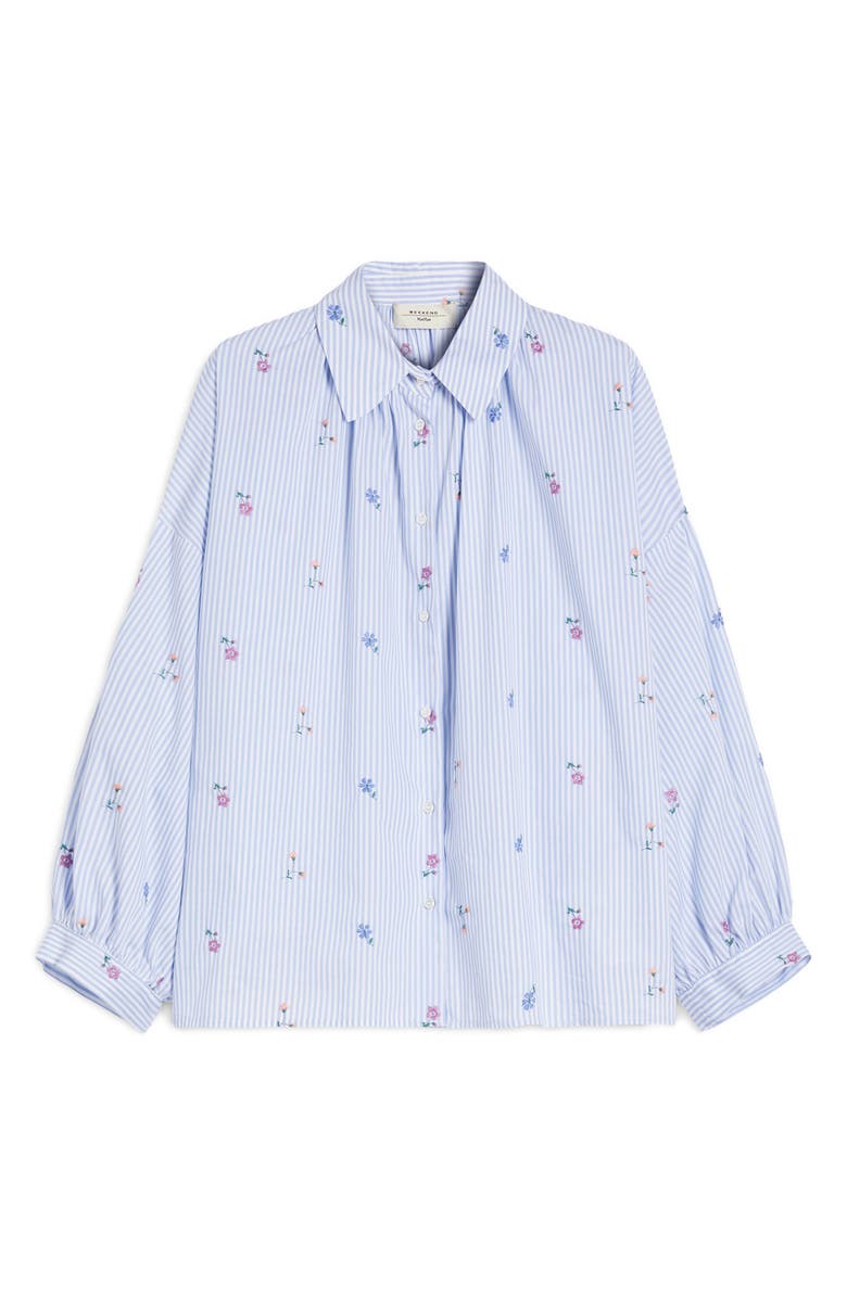 Weekend Max Mara Gilly Stripe Embroidered Button-Up Shirt, Main, color, Light Blue