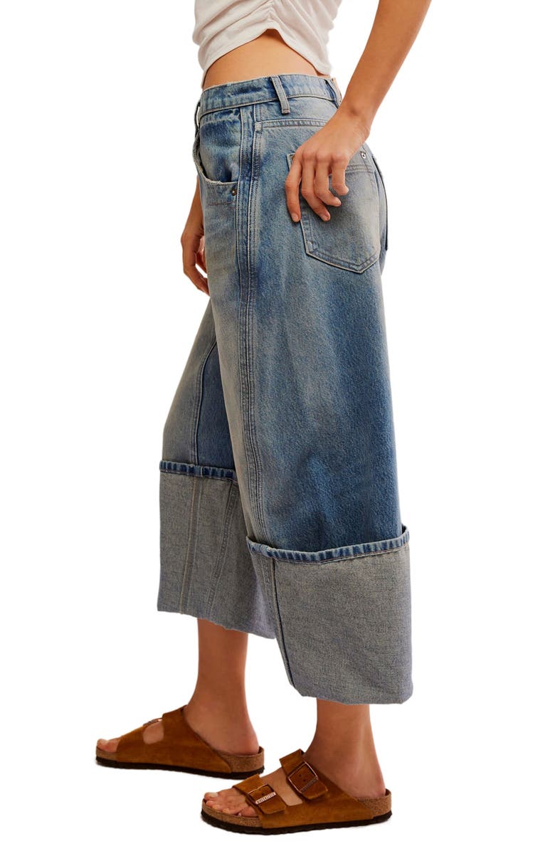 Free People Olsen Distressed Cuffed Crop Barrel Leg Jeans, Alternate, color, 