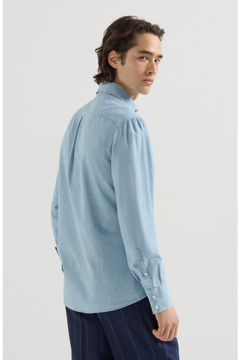 Denim-effect chambray shirt with spread collar, Alternate, color, Medium Denim