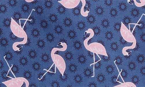 Johnston & Murphy Flamingo Print Short Sleeve Button Up Shirt In Navy/pink