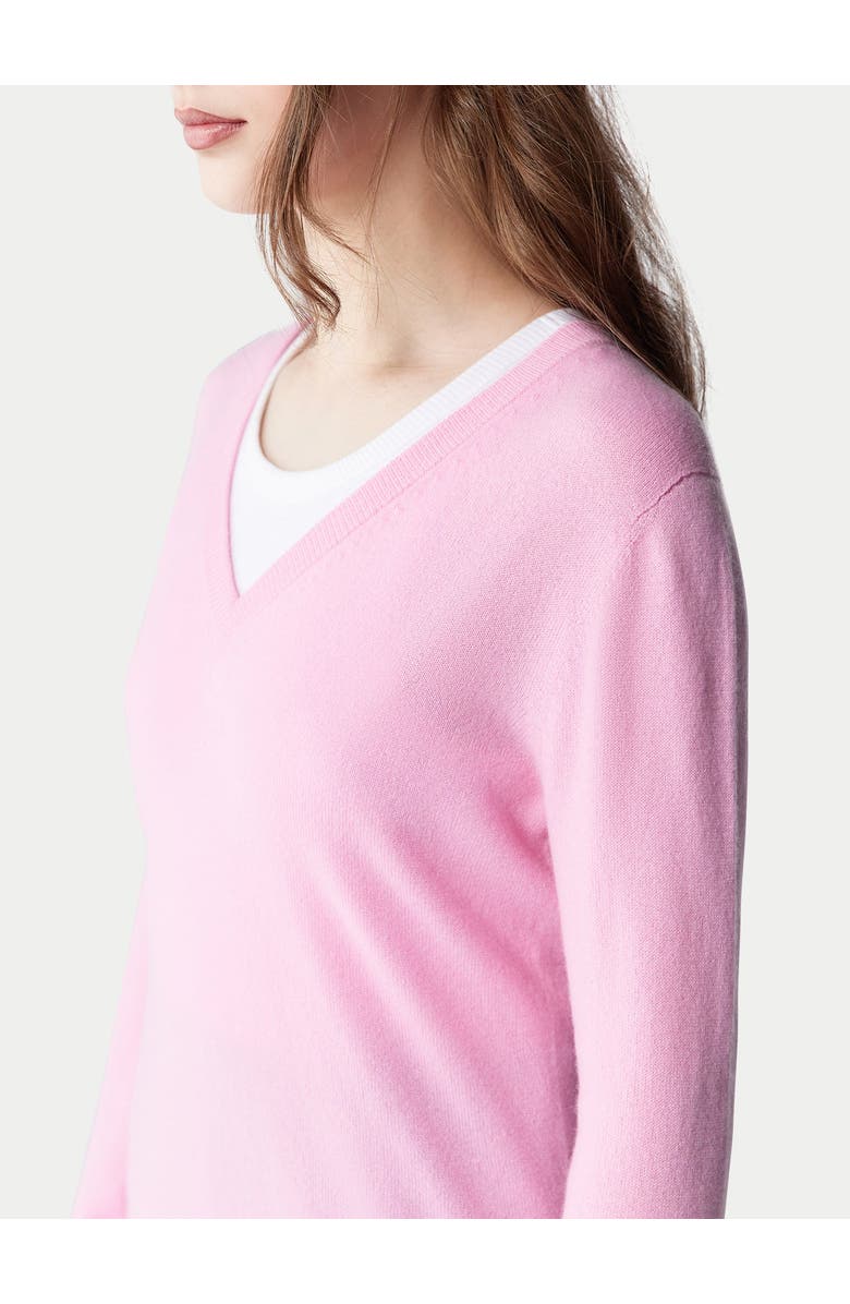 GOBI Mongolian Cashmere Essential Cashmere V-Neck Sweater, Alternate, color, Pink Frosting