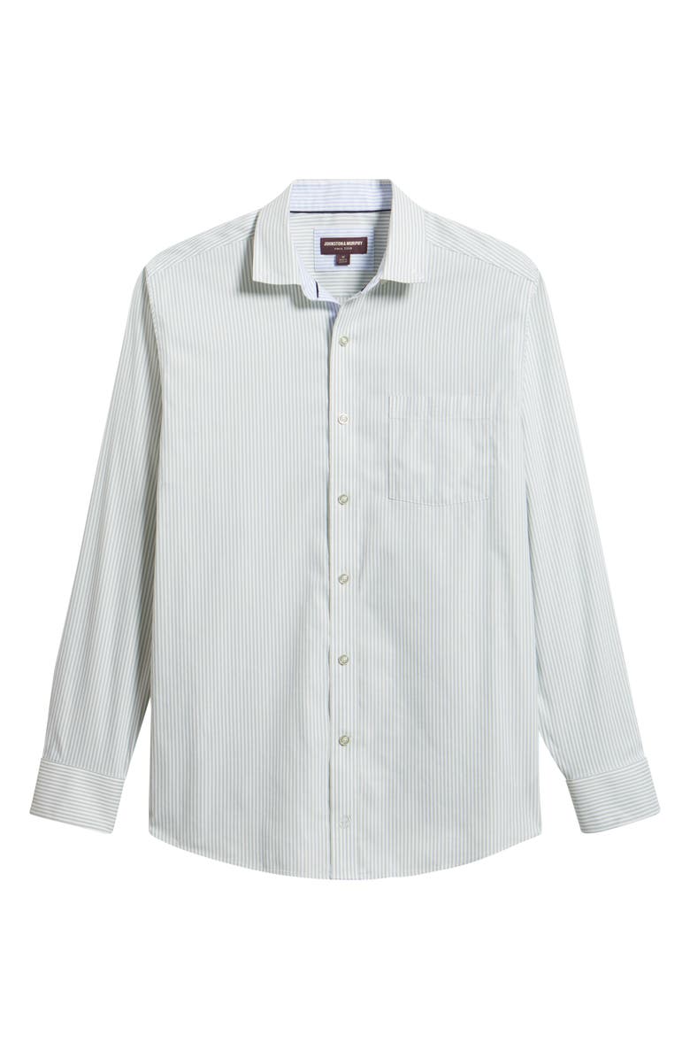 Johnston & Murphy Ovation Stripe Non-Iron Stretch Cotton Button-Up Shirt, Main, color, Green Striped Oxford