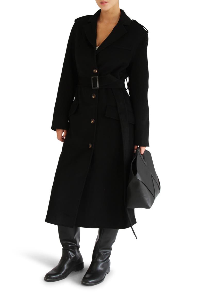 Skylilght Longline Wool Blend Coat, Alternate, color, BLACK