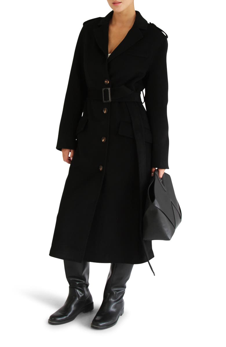 Belle & Bloom Skylilght Longline Wool Blend Coat, Alternate, color, Black