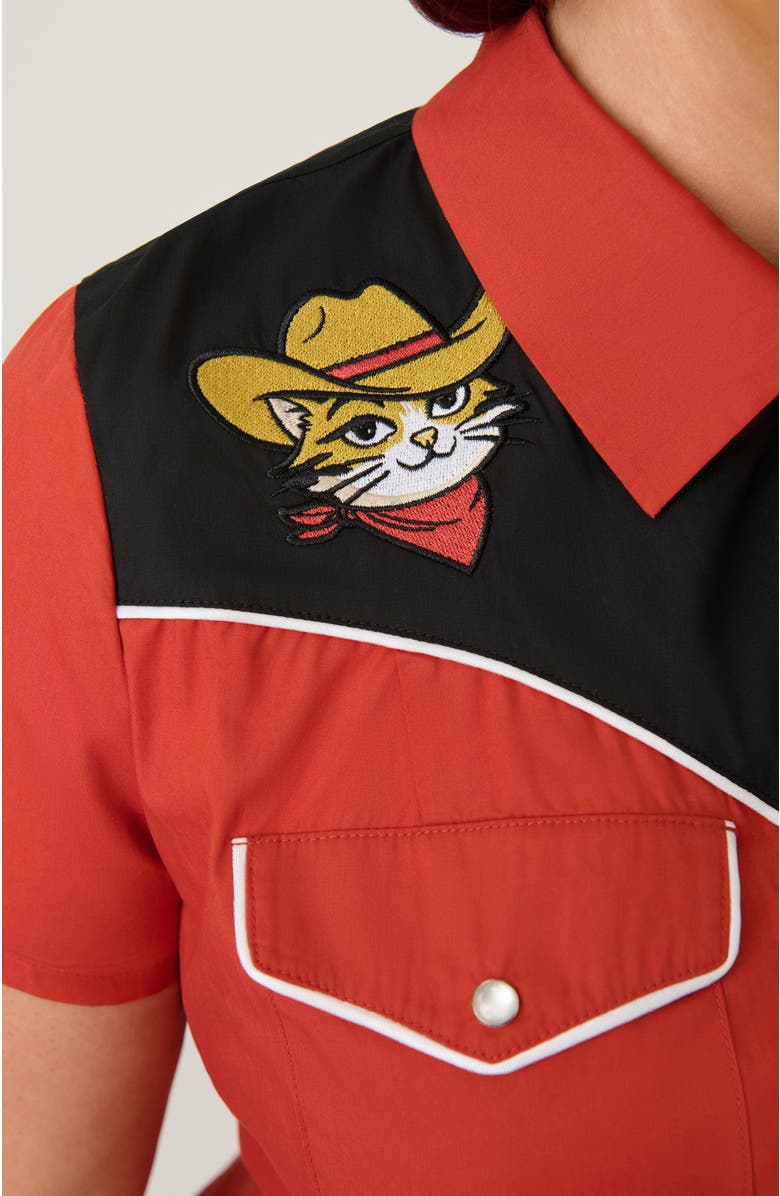 Smak Parlour Plus Size Embroidered Western Flare Dress, Alternate, color, Rust