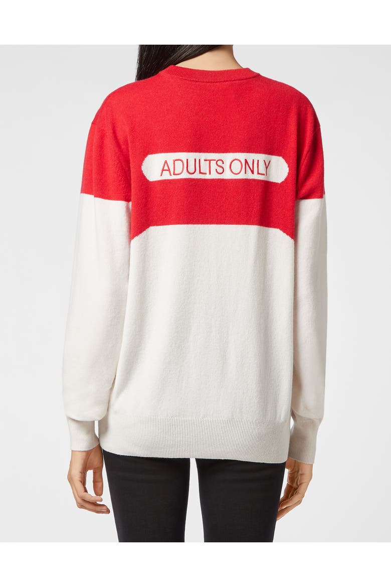 Pullover Round Neck Women, Alternate, color, white/red