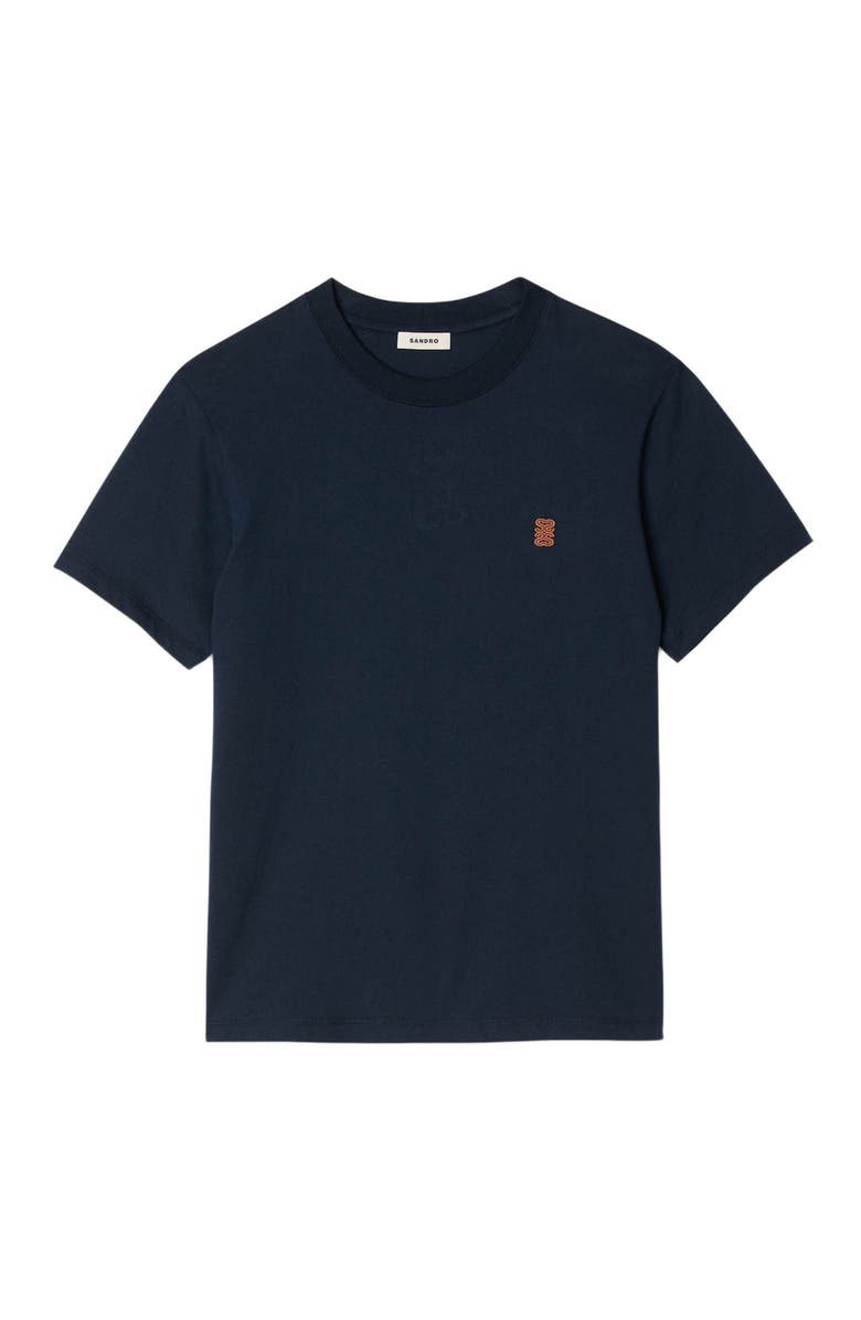 SANDRO Leather logo T-shirt, Alternate, color, Navy Blue