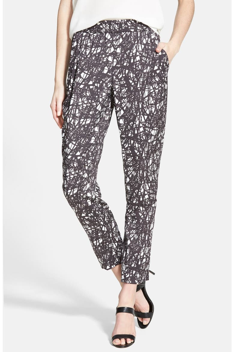 Print Pull-On Pants, Main, color, WHITE- BLACK WEB PRINT