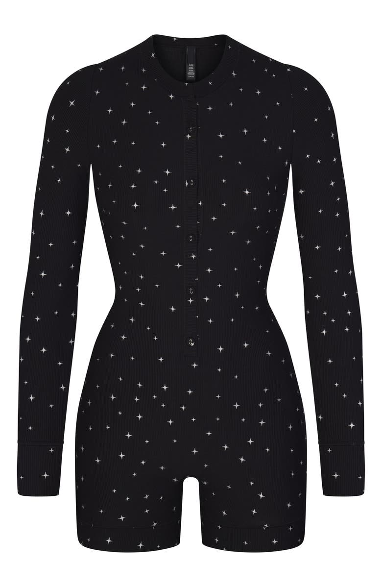 SKIMS Soft Lounge Long Sleeve Henley Romper Pajamas, Alternate, color,