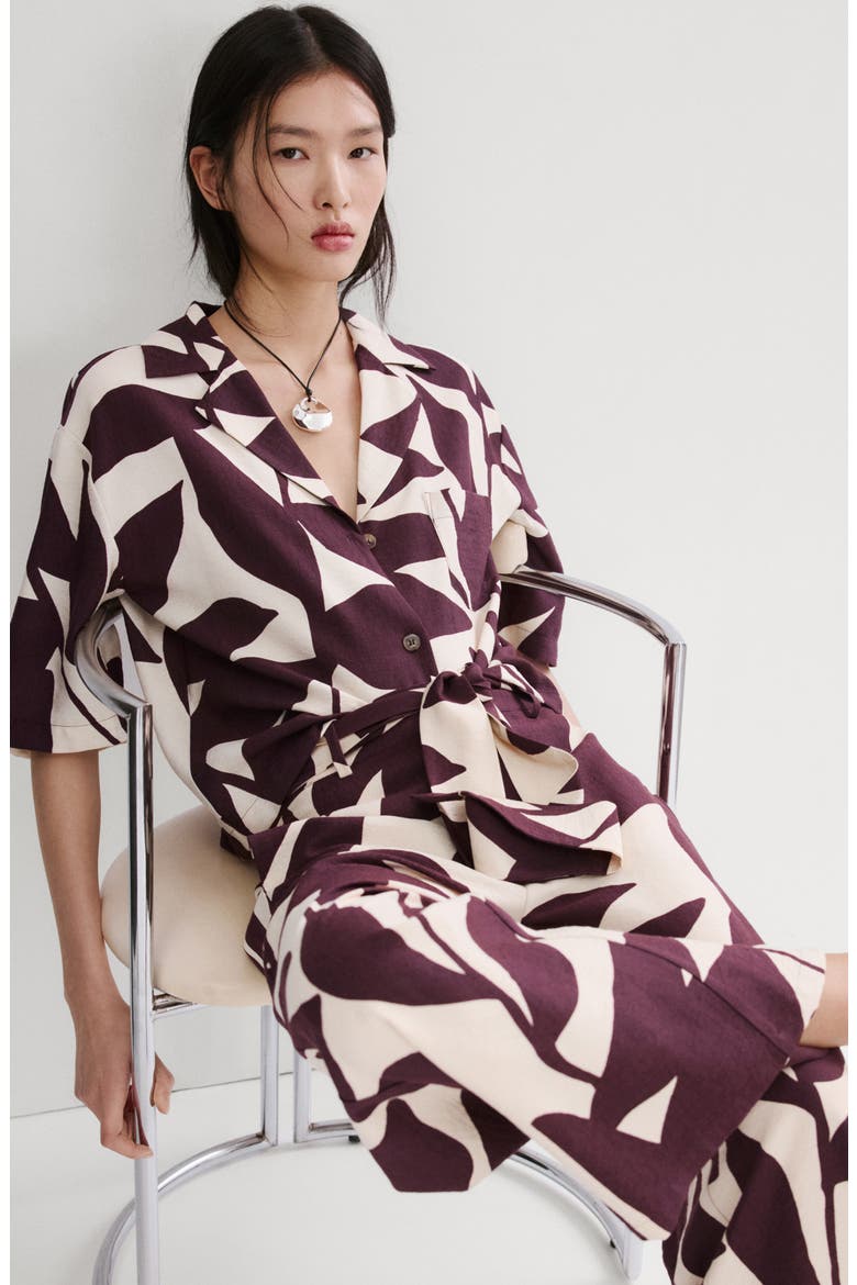 Print Short Sleeve Button-Up Shirt, Alternate, color, ECRU/DARK BROWN