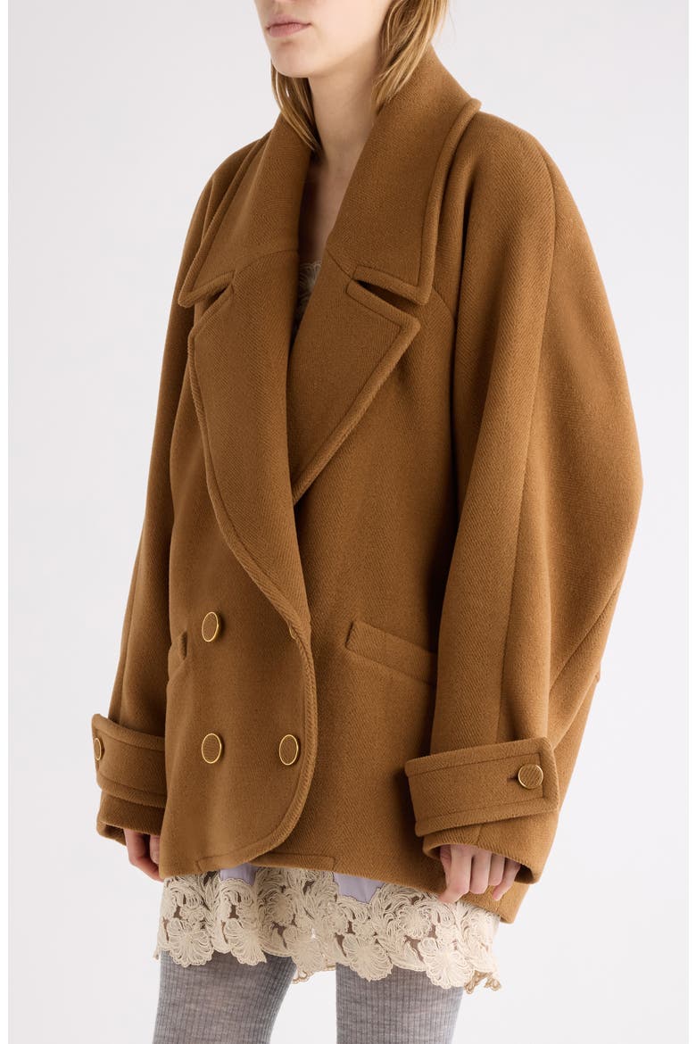 Double Breasted Virgin Wool Herringbone Coat, Alternate, color, DUSTY CAMEL