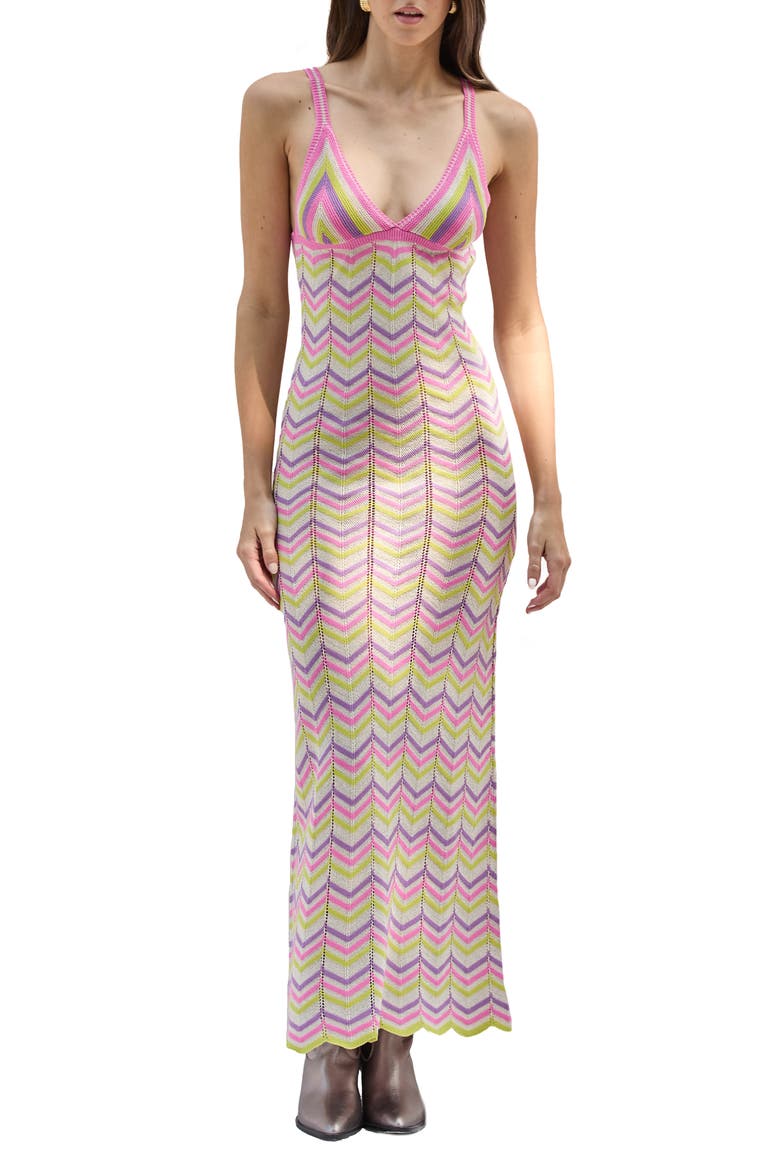 Alaia Stripe Cover-Up Maxi Sweater Dress, Main, color, PINK MULTI