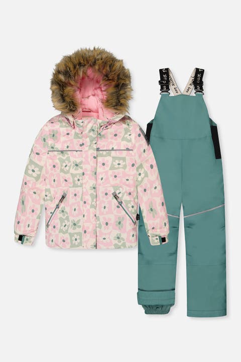 Discover Retro Faux Fur Hood Jacket & Suspender Pants Two Piece Snowsuit