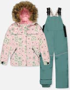 Deux par Deux Discover Retro Faux Fur Hood Jacket & Suspender Pants Two Piece Snowsuit