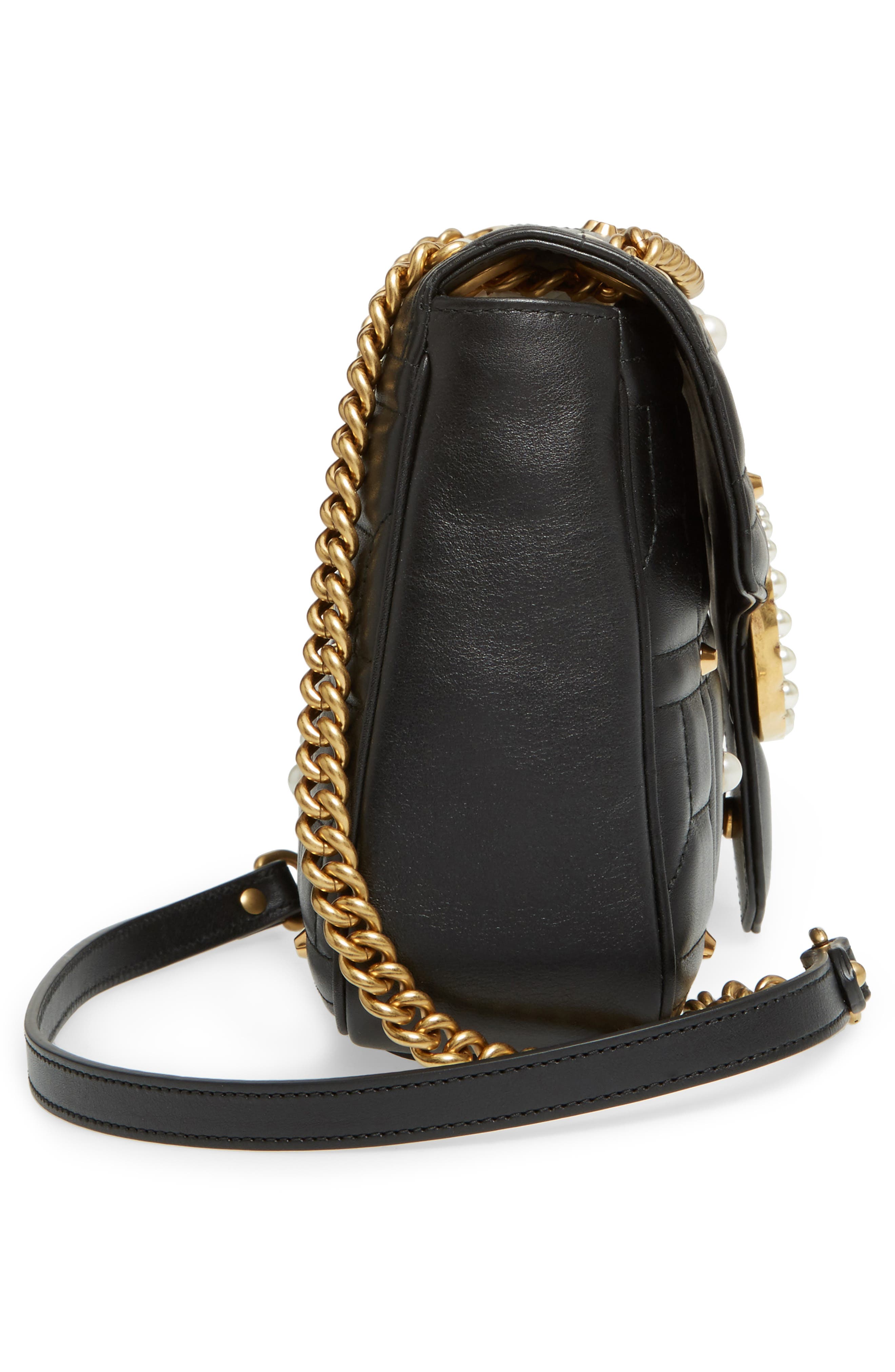 Gucci GG Marmont 2.0 Imitation Pearl Logo Matelassé Leather Shoulder Bag, Alternate, color, 