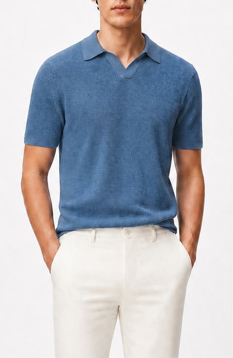 Johnny Collar Cotton Textured Knit Polo
