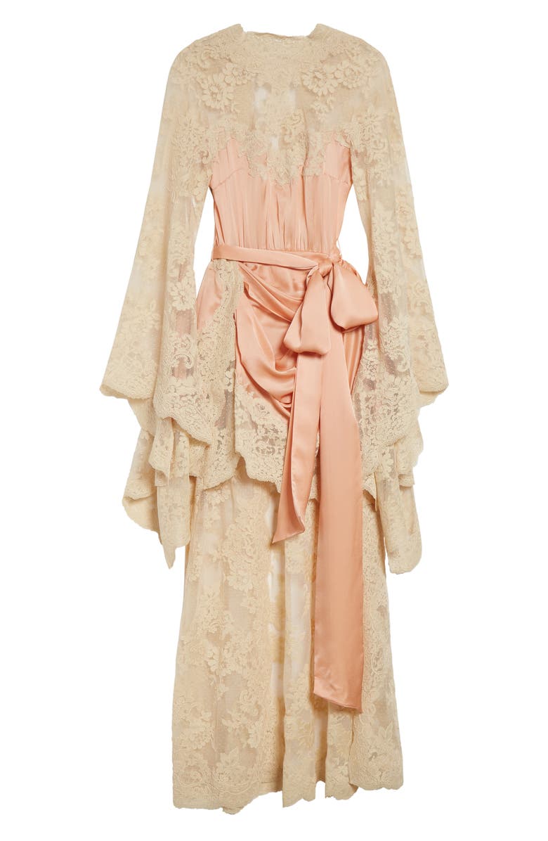 Zimmermann Hypnotic Long Sleeve Draped Lace 
Silk Satin High-Low Dress, Alternate, color, 