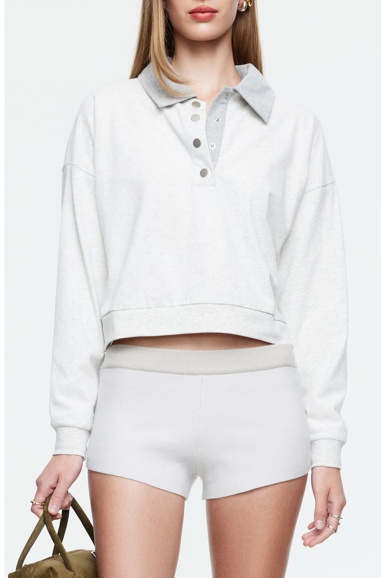 Housewife Half Snap Placket Crop Sweater, Main, color, HEATHER GREY