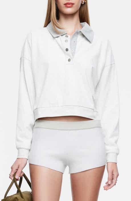 Housewife Half Snap Placket Crop Sweater