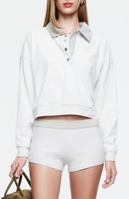 LIONESS Housewife Half Snap Placket Crop Sweater