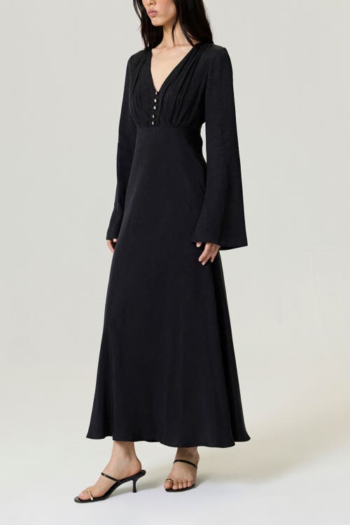 Nocturne Crystal Button Detailed Maxi Dress In Black