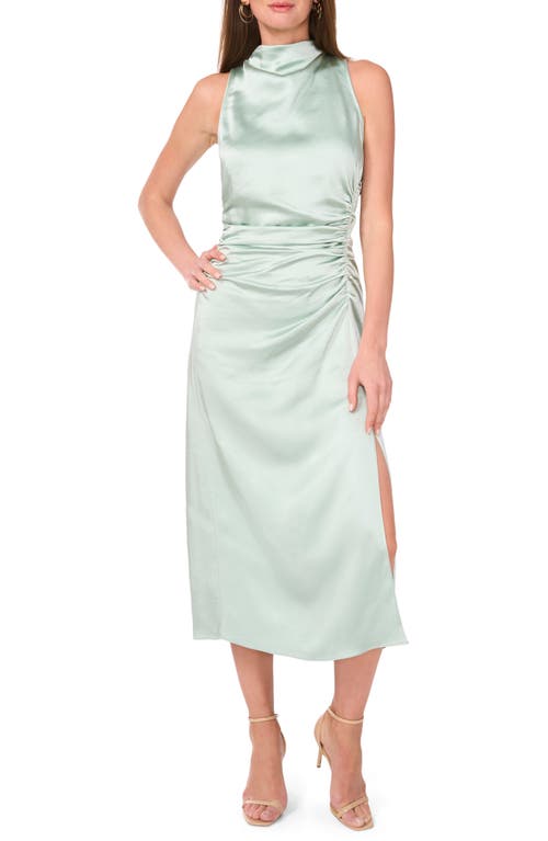 Parker The Ayla Ruched Satin Midi Dress In Slit Green