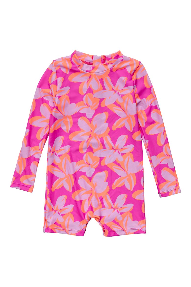 Hibiscus Hype Long Sleeve Rashguard One-Piece Swimsuit, Main, color, PINK