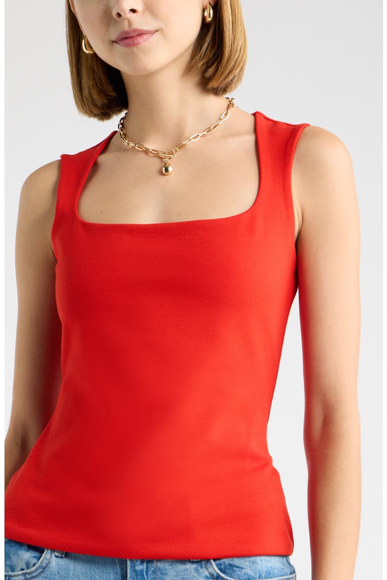 Square Neck Ponte Top, Alternate, color, RED RUSH
