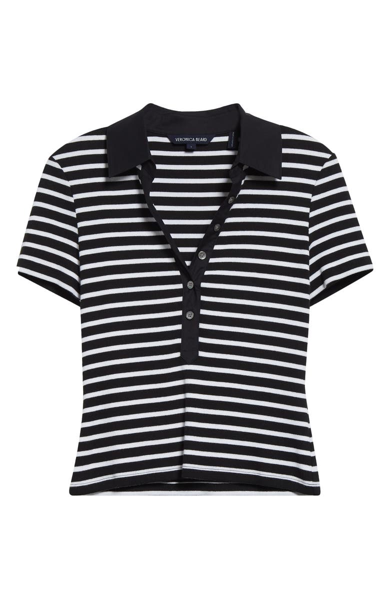Veronica Beard Kearney Stripe Stretch Cotton Polo, Alternate, color, White Black