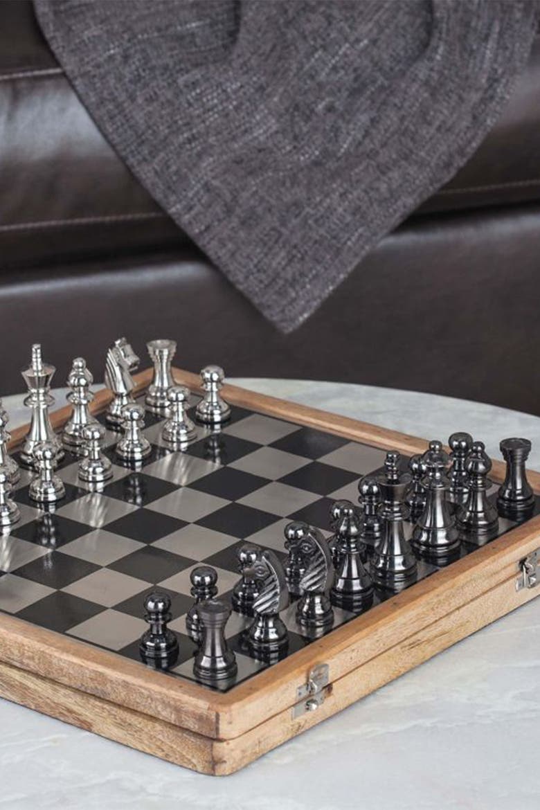 Black Aluminum Traditional Chess Game Set, Alternate, color, BROWN