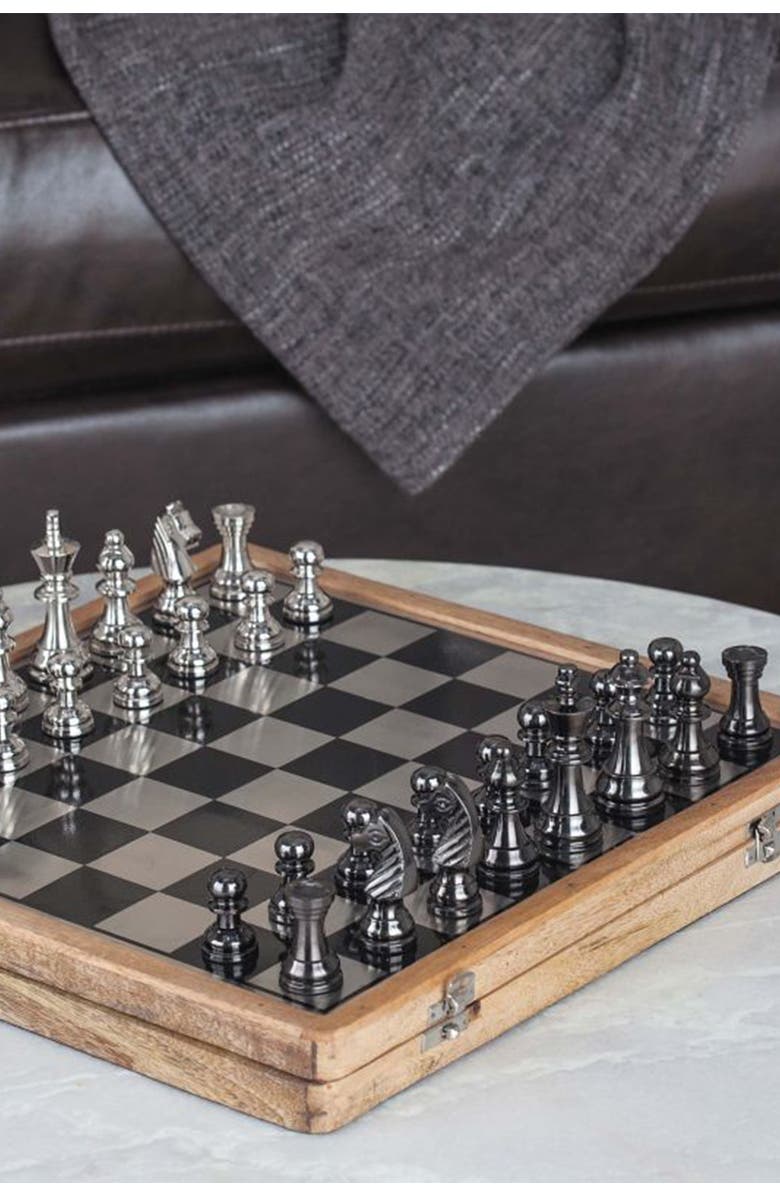 SONOMA SAGE HOME Black Aluminum Traditional Chess Game Set, Alternate, color,