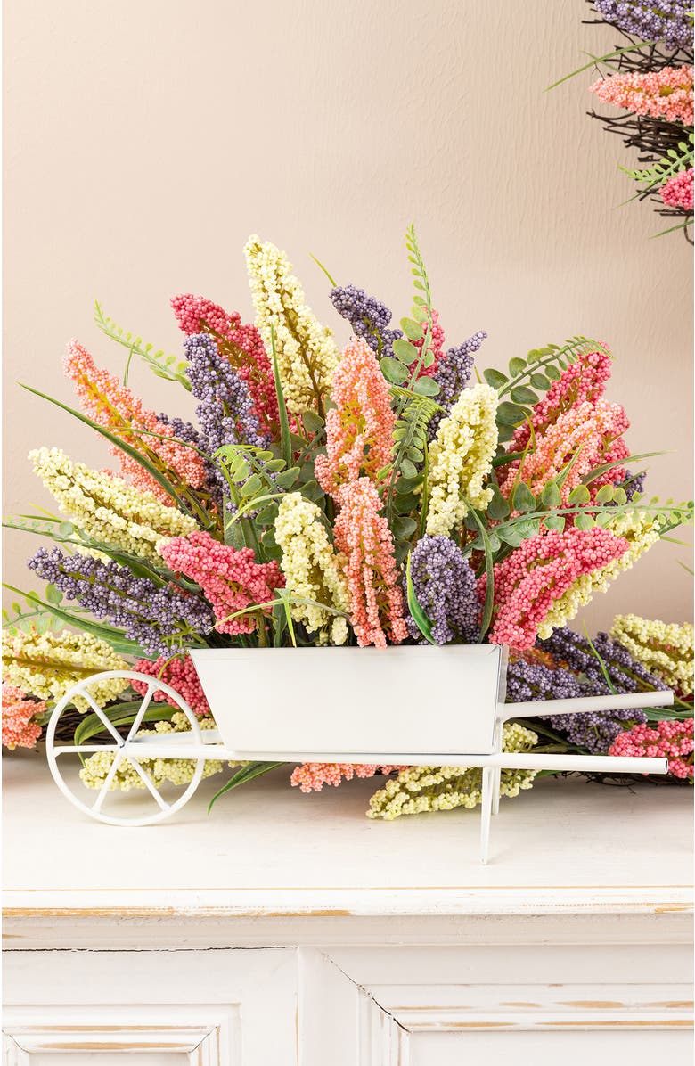 Glitzhome Spring Colors Mixed Heather Floral Cart Centerpiece, Alternate, color, Purple