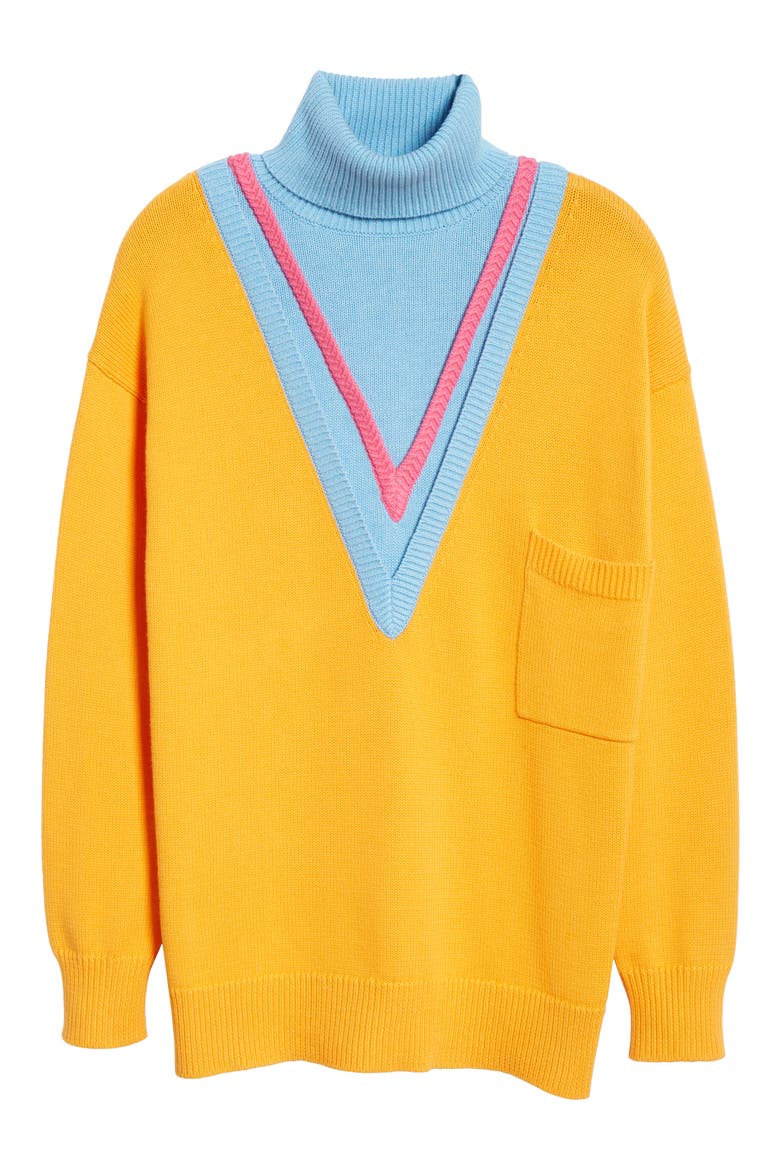 Layered Cotton & Cashmere Turtleneck Sweater, Alternate, color, ORANGE COMBO