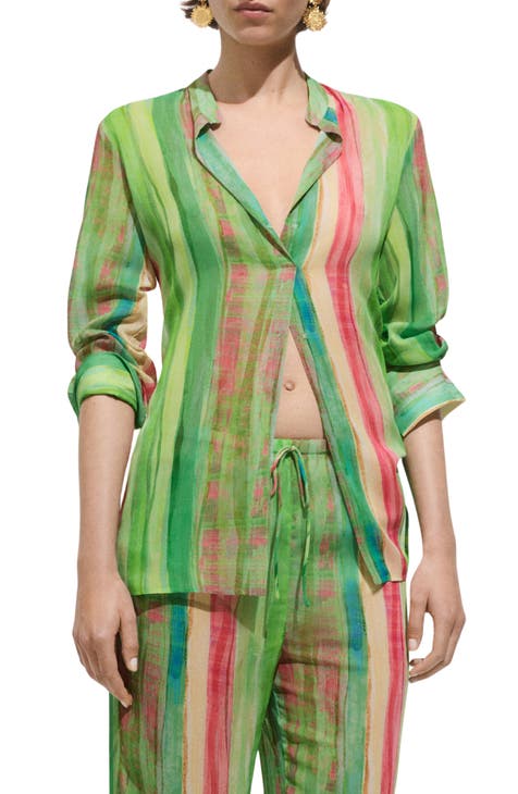 Casual Elegant Cashmere Sunken Stripe Short Sleeve T-shirt Blouse Top