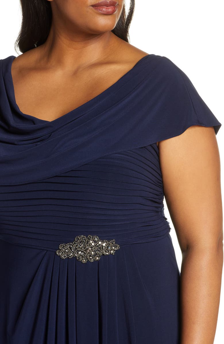 Alex Evenings Cowl Neck Beaded Waist Gown, Alternate, color, Navy