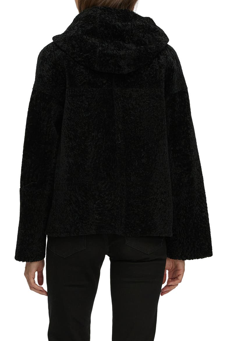 Genuine Shearling Zip Hooded Jacket, Rev, Alternate, color, BLACK