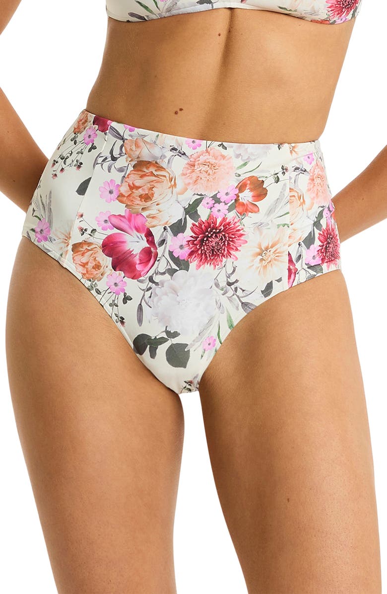 Sea Level Belle Paneled High Waist Bikini Bottoms, Main, color, Coconut